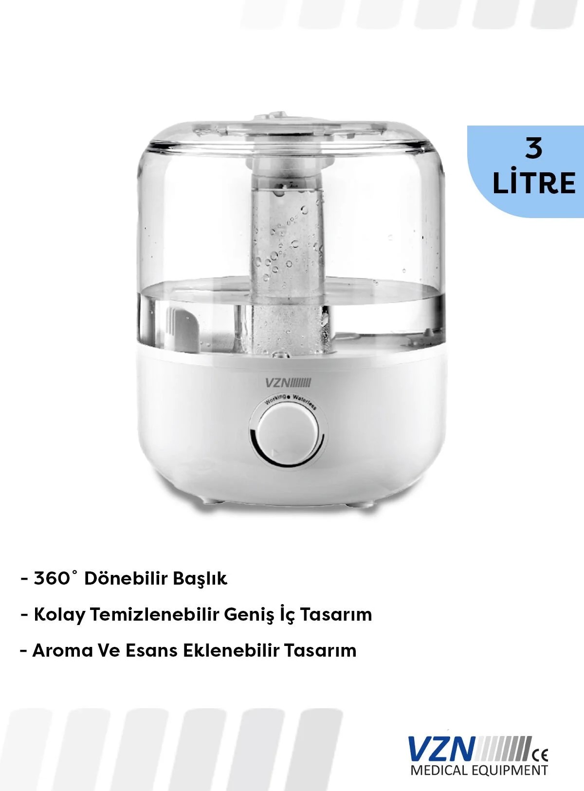 VZN Oda Nemlendirici Buhar Makinesi 3L | Konforlu ve Pratik