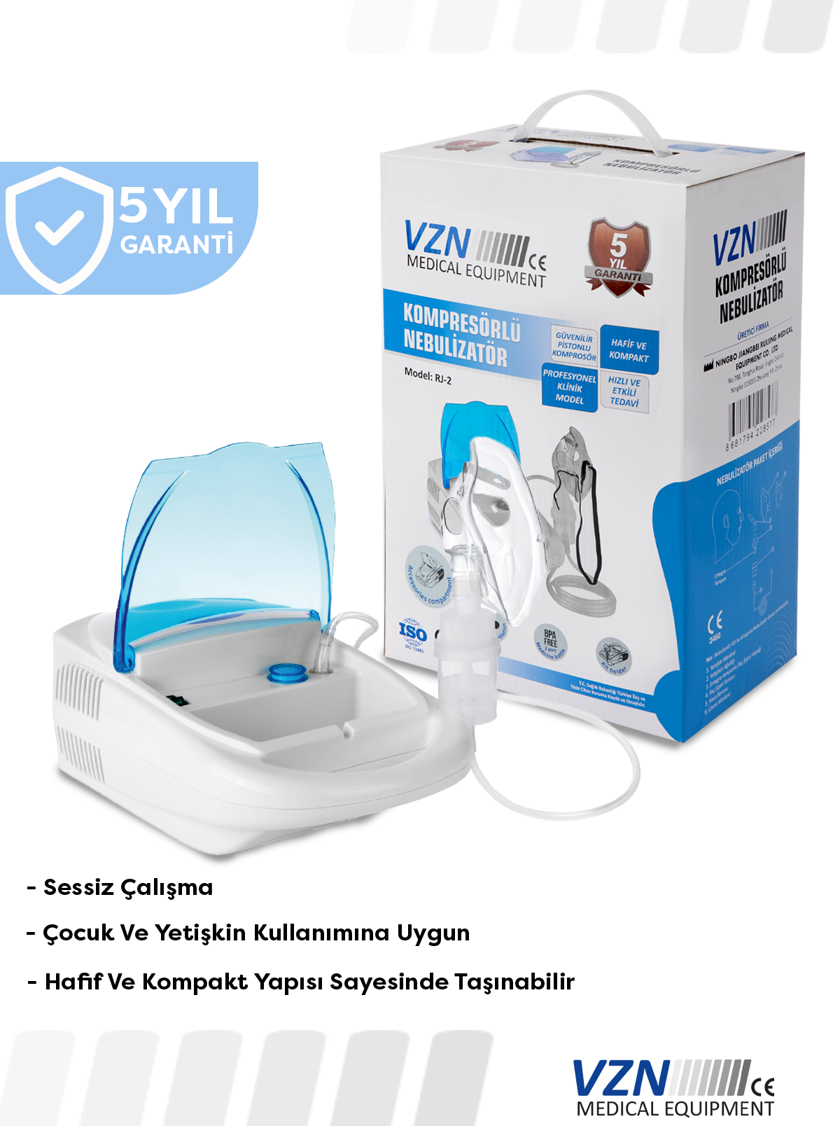 VZN RJ-2 Kompresörlü Nebulizatör Cihazı | Etkili & Taşınabilir