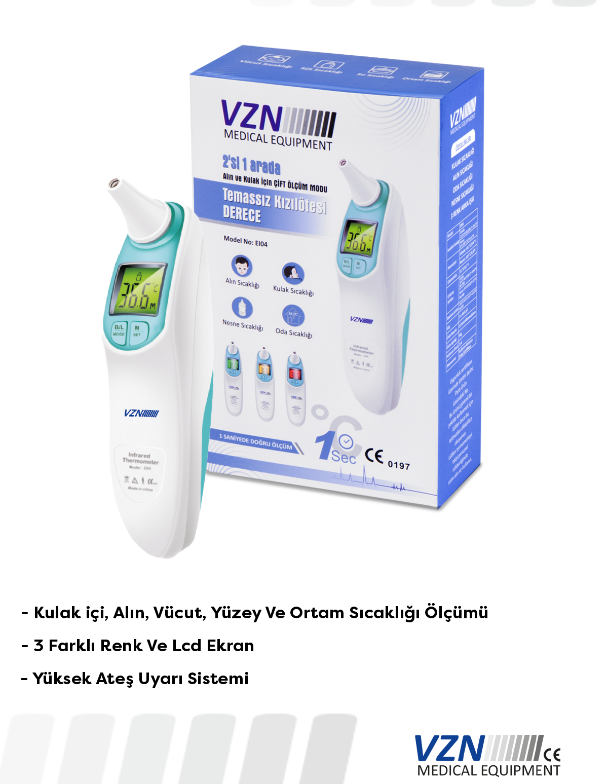 VZN EI04 Kulak & Temassız Ateş Ölçer | Hızlı & Hassas Ölçüm